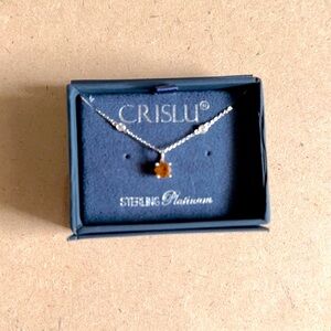 CRISLU Sterling Platinum Necklace with Orange Gemstone